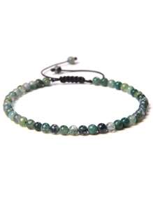 1 pulsera trenzada a mano estilo bohemio con piedra natural de 4mm y cuentas de cristal con energía curativa, joyería ajustable