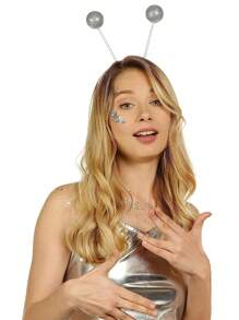 1個外星人主題泡沫球髮箍,帶有閃粉裝飾,非常適合單身派對,cosplay,太空主題活動裝飾 - 銀色 - 查看 1