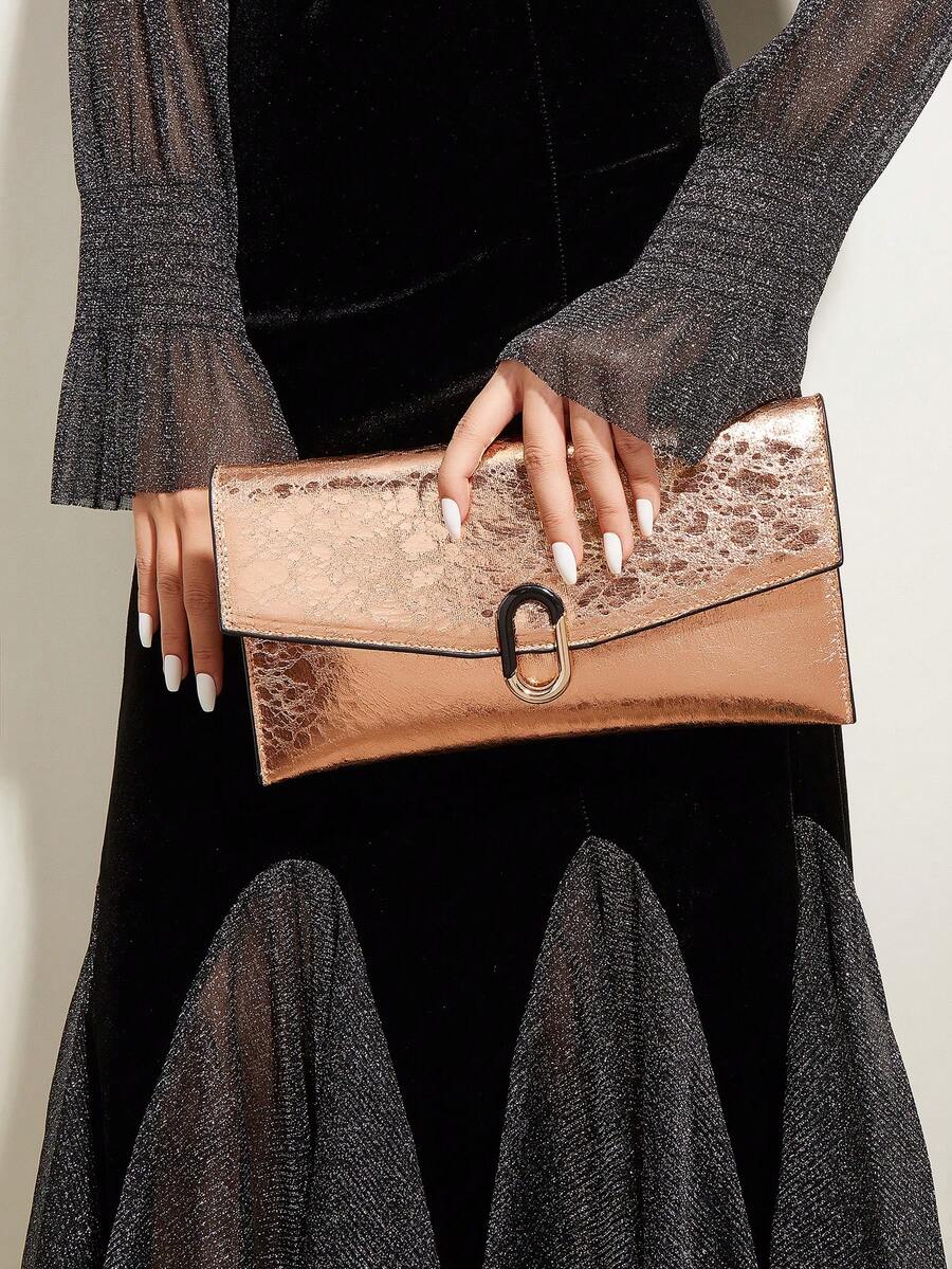 Metallic Decor Women's Clutch Bag - Champagne - View 1