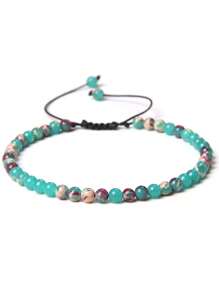 1 pulsera trenzada a mano estilo bohemio con piedra natural de 4mm y cuentas de cristal con energía curativa, joyería ajustable
