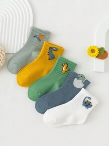 5pairs Boys' Cute Dinosaur Design Fashionable Mid-calf Socks For Daily Wear