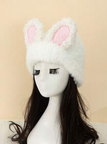 1入兔耳朵裝飾中性兒童帽,甜蜜可愛,保暖適合日常穿著,秋冬季節