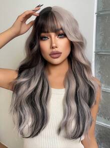 一片式合成耐热卷发带刘海假发配色 28 英寸编织日常自然逼真假发圣诞节 Y2k