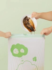 80pcs/roll Cartoon Printed Thickened Automatic Closing Garbage Bags With Drawstring For Home Use - Green - View 4