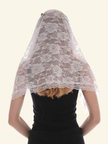1pc Women's Elegant Solid Color Embroidered Rose Flowers Bridal Semi-Circle Head Veil Scarf For Wedding Valentine's Day Valentines