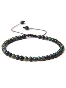 1 pulsera trenzada a mano estilo bohemio con piedra natural de 4mm y cuentas de cristal con energía curativa, joyería ajustable