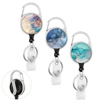 1PC Marble Badge Reels Holder Retractable Keychain Heavy Duty With ID Clip For Key Card Name Tag Nurse Work Office Rotate Belt Clip Back To School