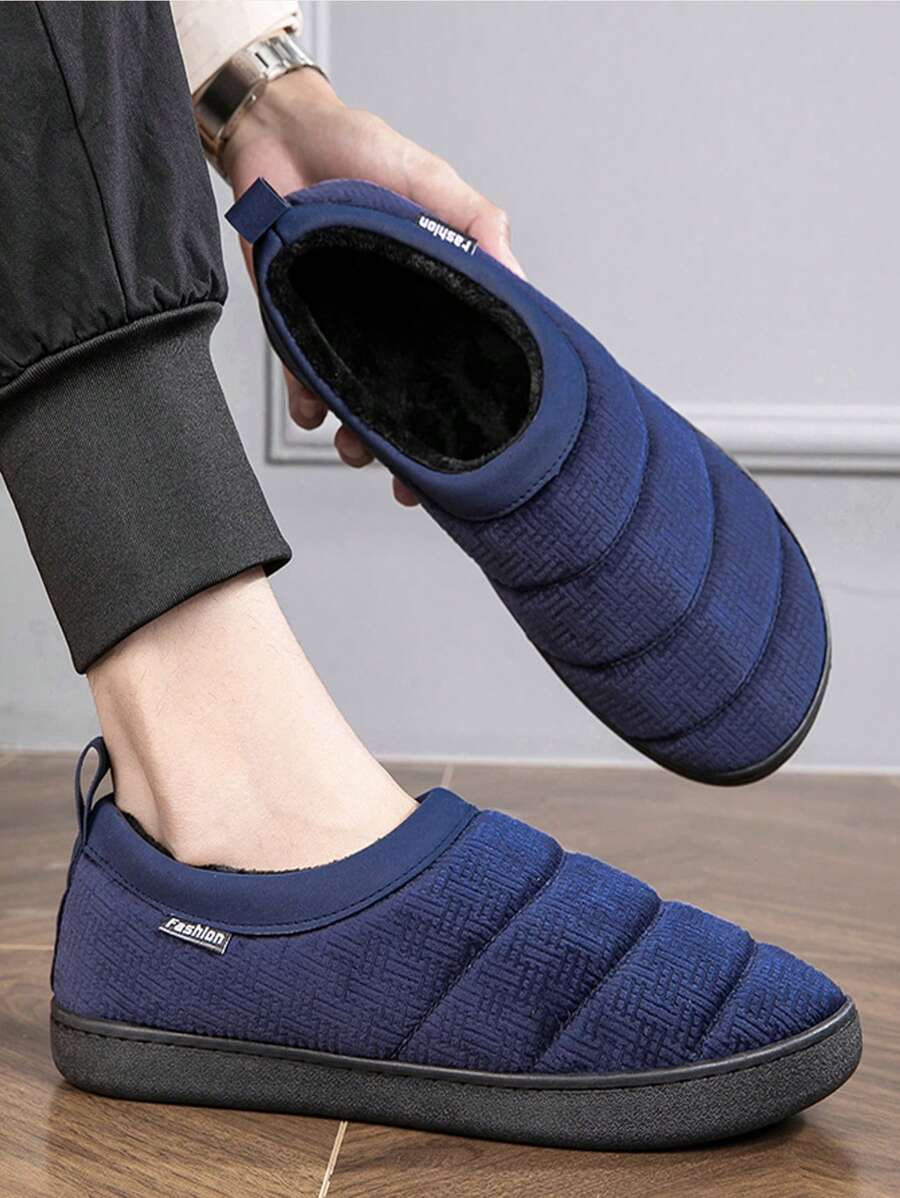 男士露背拖鞋，冬季室内家居保暖毛绒鞋，秋冬 - 藍色 - 查看 1