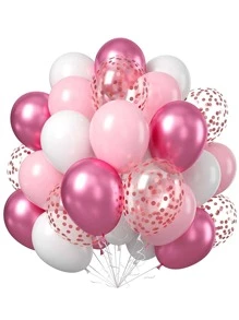 Set de 21 globos color rosa y púrpura con confeti metálico púrpura, globos de látex para decoración de cumpleaños, bodas de mujeres y niñas - Rosa - Ver 1