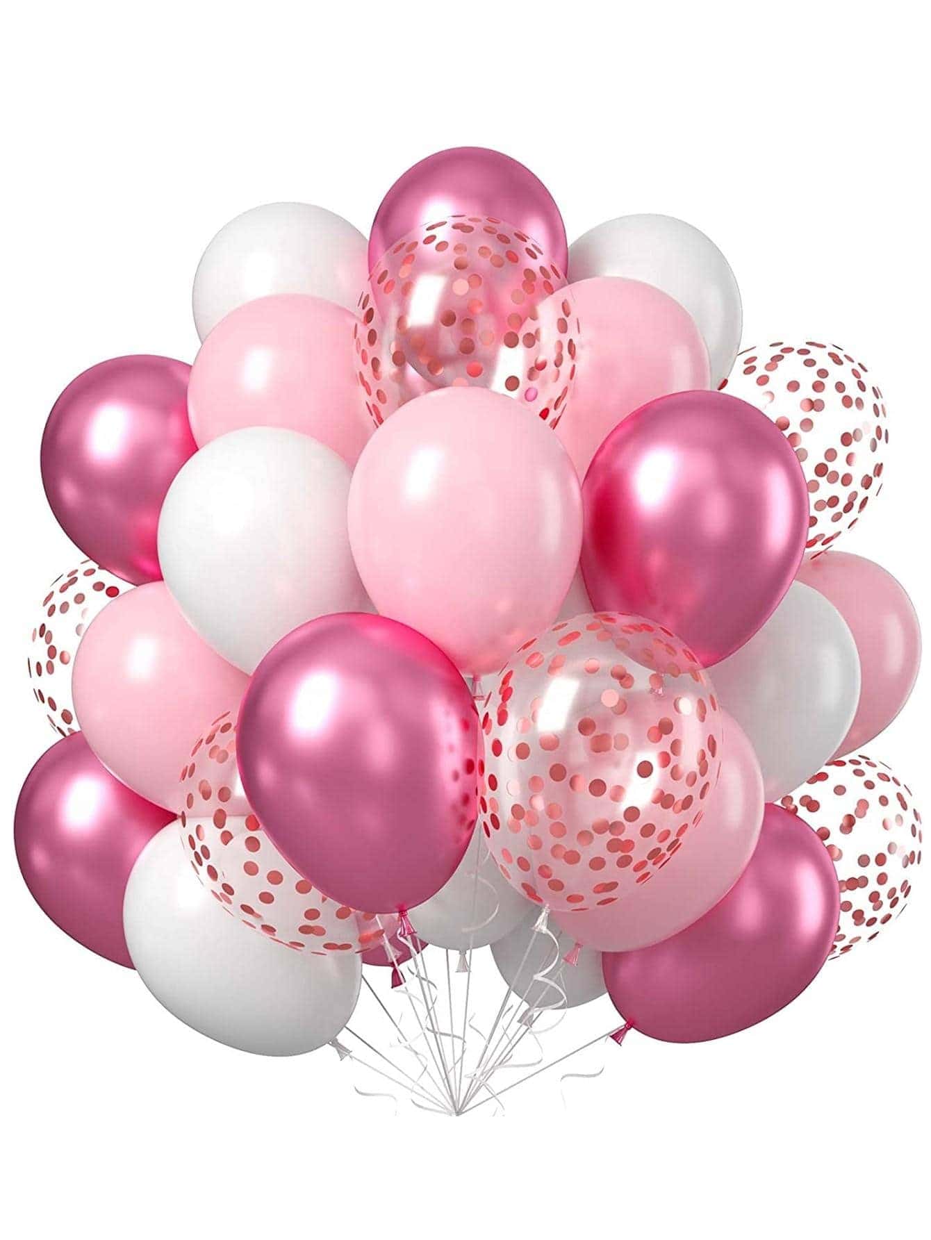 Set de 21 globos color rosa y púrpura con confeti metálico púrpura, globos de látex para decoración de cumpleaños, bodas de mujeres y niñas - Rosa - Ver 1