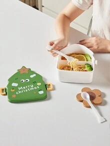 1pc Christmas-themed Bento Box With Snowman And Christmas Tree Design, Microwave Safe Lunch Box With Compartments For Adults - Multicolor - View 3