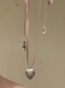 1 Pieza Collar De Colgante De Dama De Amor Con Cinta Rosa Empilada Retro De Moda Harajuku Dulce Y2k, Joyería De Regalo