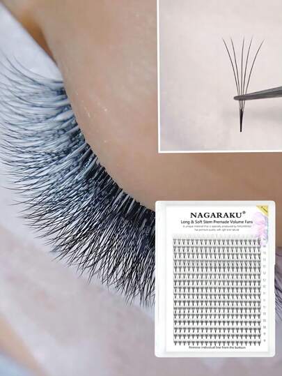  1pc NAGARAKU Sharp Narrow Stem Premade Fans Eyelash Extension  6D 9-14mm 16rows 320 Volume Pointy Base Russian Fans Ready Russian Volume For Women Lash Clusters,Eye Lash Clusters,Individual Eyelashes,Lashes,Fake Lashes