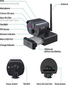 ZOSI C306 Pro 3MP 2K Wire-Free Wireless Outdoor Security IP Camera With Solar Panel, Light Sound Alarm, 2-Way Audio, Remote Access, Motion Detection, SD Card Storage - Black - 黑色 - 查看 7