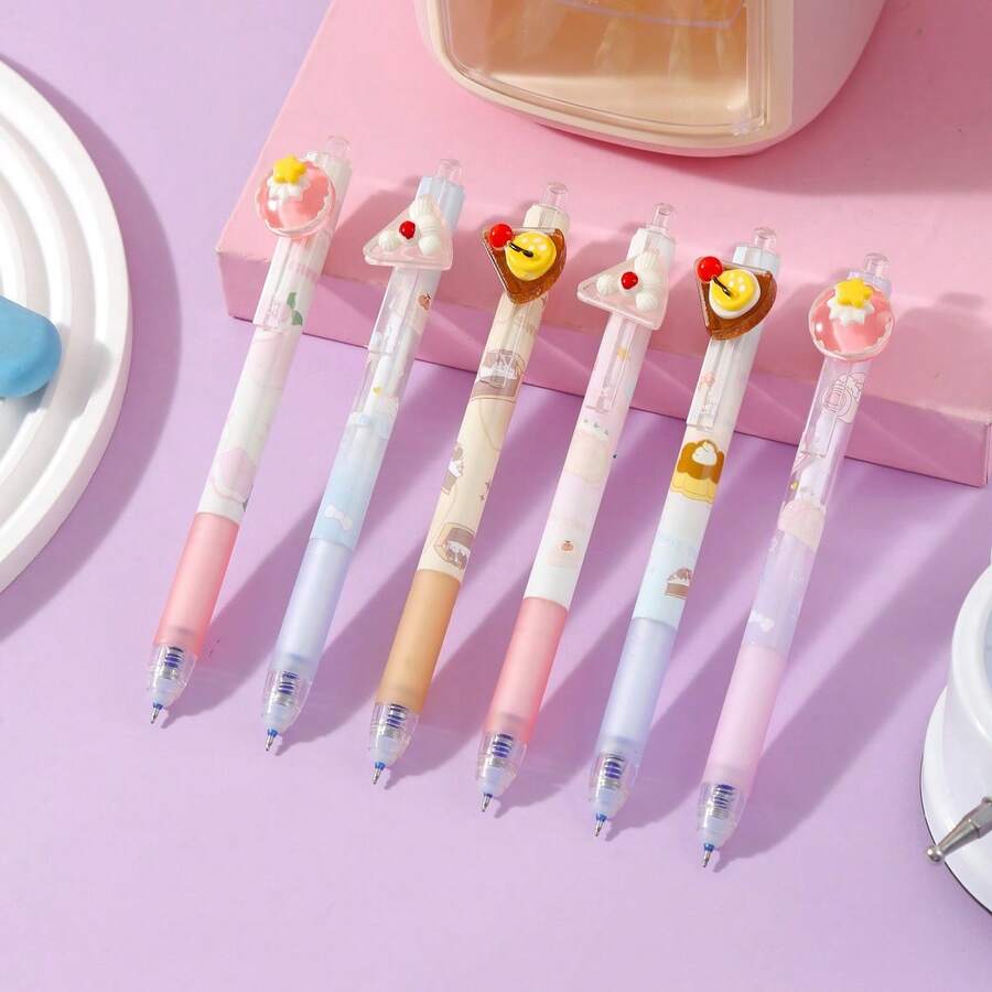 6pcs Sweet Afternoon Tea Decor Erasable Pens, Blue - Multicolor - View 1