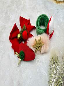 聖誕糖果髮飾套裝:髮夾、髮圈和髮帶、南瓜裝飾柔軟絨面手環,一個大珍珠頭飾和聖誕裝禮物,適合小公主