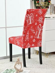 1pc Christmas Themed High Elasticity Chair Cover, Festive Decor Dining Chair Cover For Living Room Dining Chair - Red and White - View 4