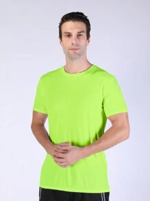 Nam Chất rắn Vòng cổ Áo thun thể thao Quần áo tập thể hình Nam - màu xanh lá - Xem 3