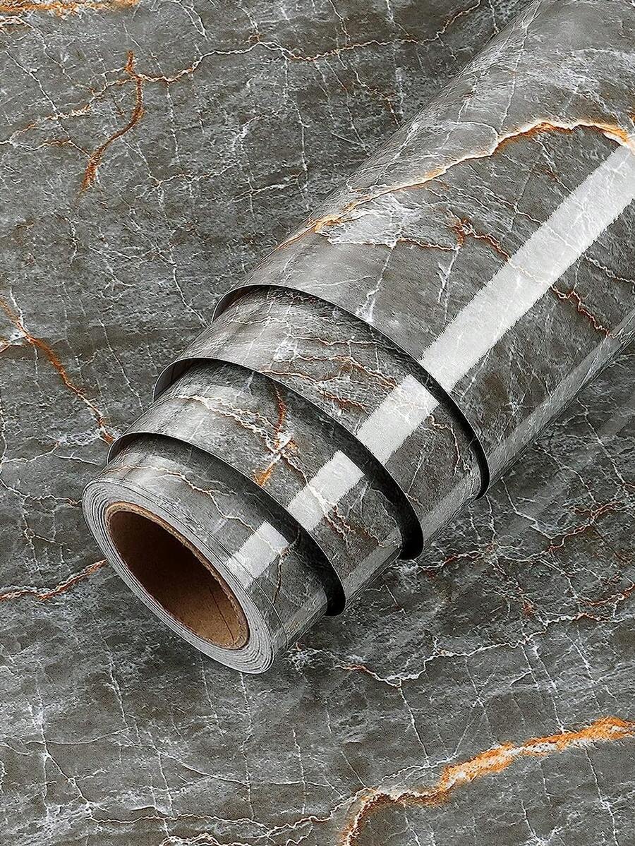 1片深灰色大理石接觸紙,自粘式櫥櫃面板,防水廚房牆紙,自粘式桌面/書桌套蓋,櫥面自黏紙 - 深灰色 - 查看 1