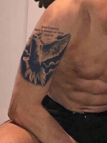 1pc Paloma Blanca Impermeable Etiqueta Engomada Del Tatuaje Temporal, No Reflectante, Para Brazos Y Piernas De Los Hombres - Negro - Ver 1