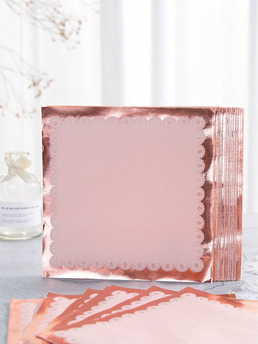 25 Pieces/Set Rose Gold Disposable Napkins, 13*13 Inches 2 Layers, Foundation Rose Gold Edge Dessert Paper Plates Perfect For Birthdays, Parties, Retirement, Gender Reveal Party Napkins (Rose Gold),Christmas