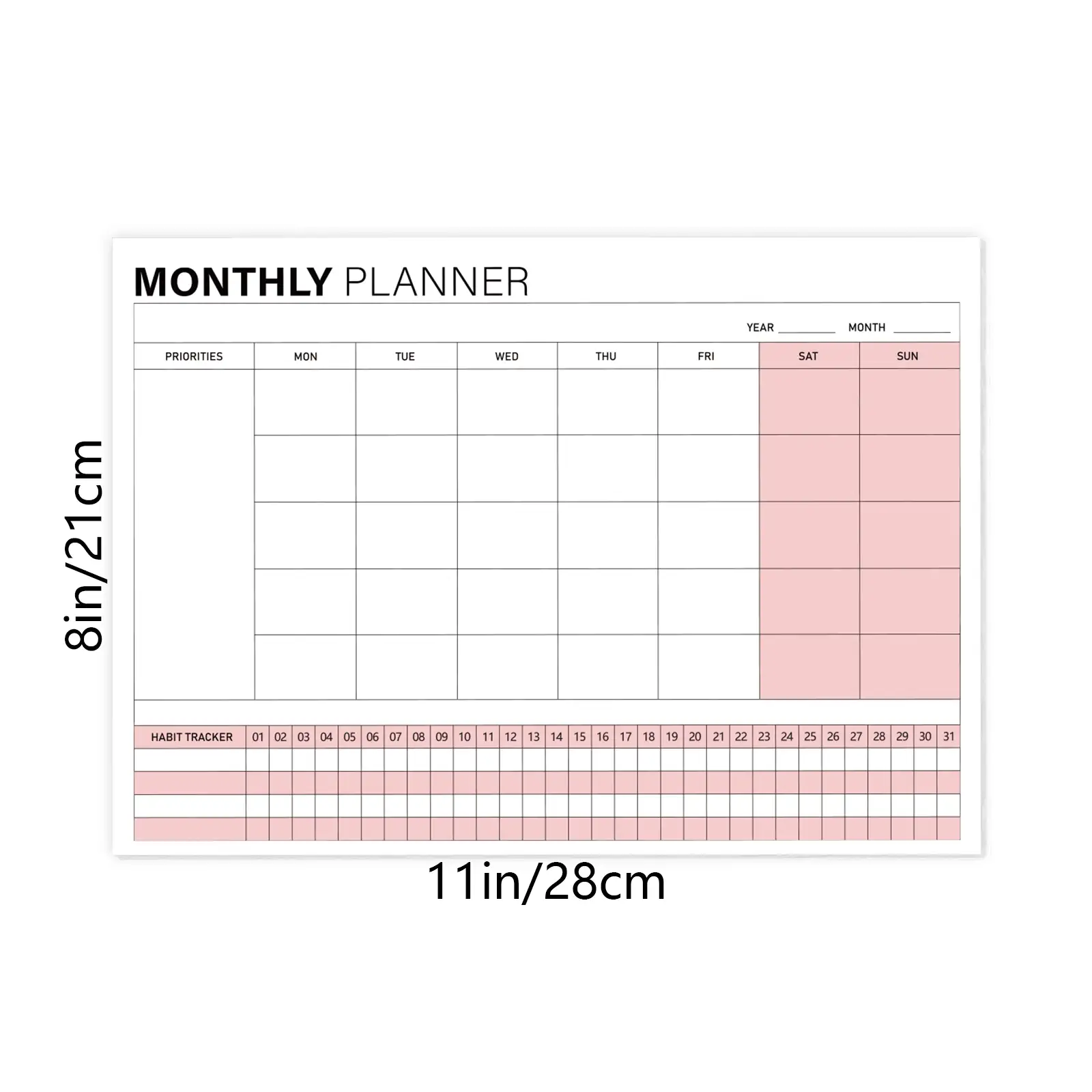 Trees Monthly Calendar Planner Undated Large Undated Desk Pad For Organizing And Scheduling Tasks, Productivity Tracker, Goals And To Do List, 11"X8.5" - Pink - View 5