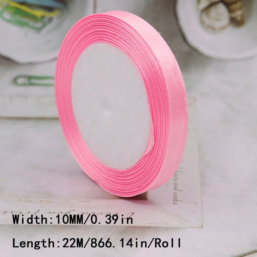 10mm寬22m/卷粉紅色緞帶卷,特別適合禮品包裝,生日,派對,婚禮裝飾