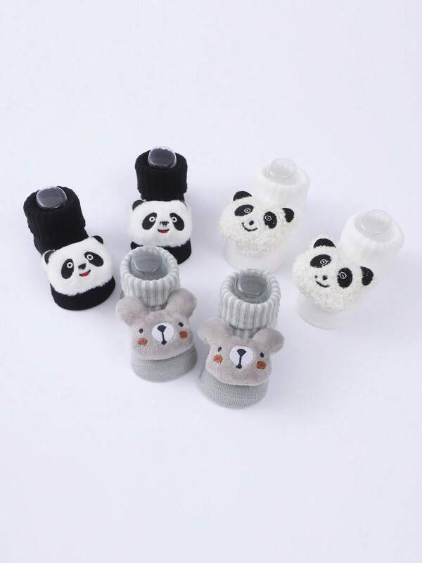 3 Paires/Paquet Nouveau-Né Bébé Garçon & Fille Anti-Dérapant Dessin Animé Chaussettes De Sol , Respirant Chaussettes Mi-Mollet