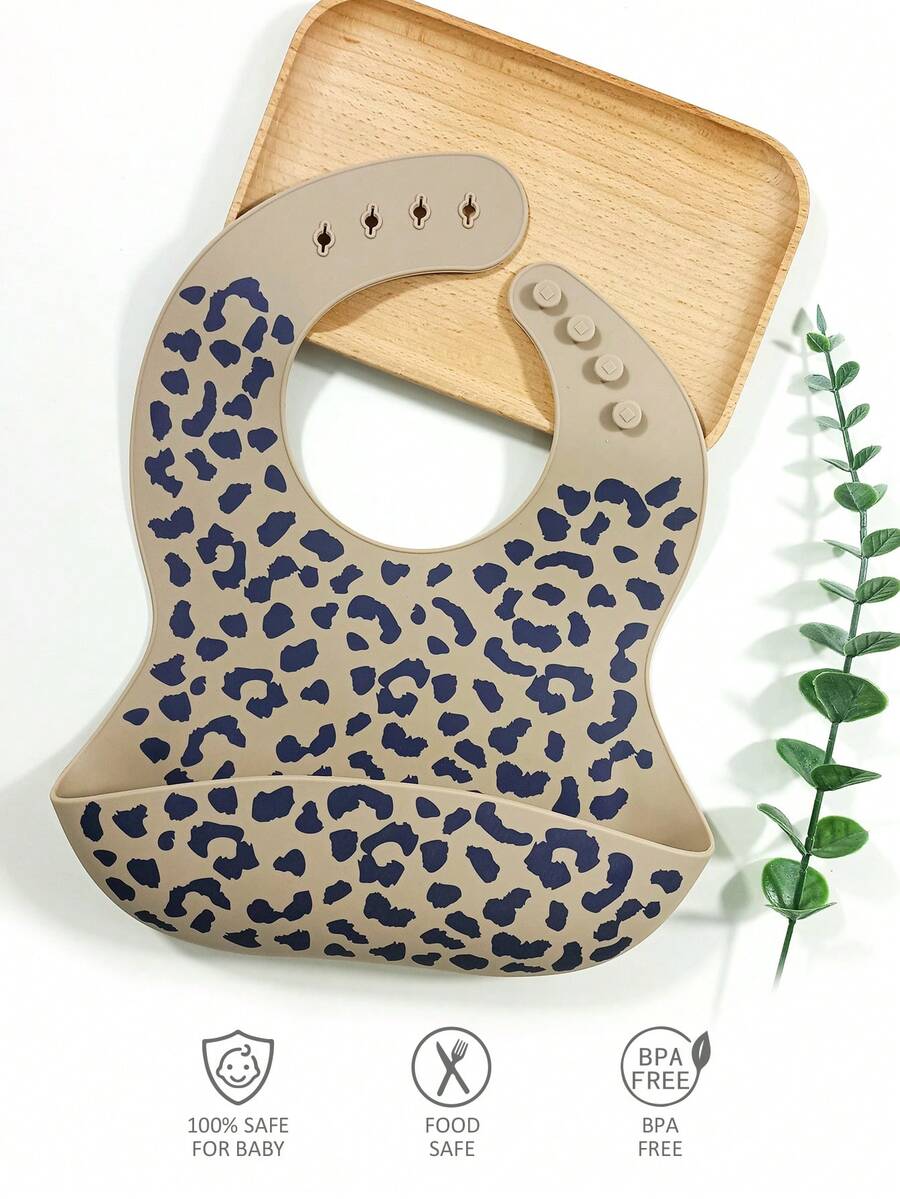 1 件大号硅胶防水豹纹口水围兜、储物袋、婴幼儿刷牙围兜， - 駝色 - 查看 1