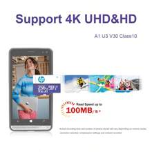 HP Class 10 U3 V30 MicroSDXC 存储卡，容量可选 64GB、128GB 和 256GB，闪存卡，高速 100MB/s，C10、U3、V30、A1 编码，支持 4K 超高清和全高清分辨率，UHS-I 编码，Micro SD 卡 - 紫色 - 查看 4