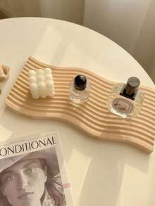 1pc Japanese Style Foyer Decoration Aroma Storage Tray With Ripple Pattern, Wooden Plate - Màu Khaki - Xem 2
