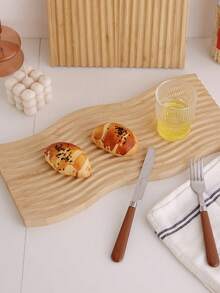 1pc Japanese Style Foyer Decoration Aroma Storage Tray With Ripple Pattern, Wooden Plate - Màu Khaki - Xem 4