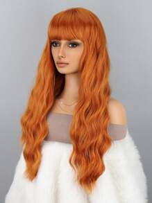 橘色瀏海長波浪捲髮假髮 - 橘色 - 查看 4