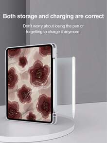 Bonita Funda De Protección Anticaídas Con Patrón De Flores De Rosa Roja De Acrílico Y Cubierta Trasera Compatible Con Ipad, Compatible Con La Función De Suspensión/activación - Multicolor - Ver 5
