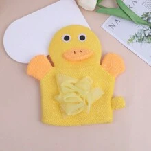 1pc Dual-Sided Bathing Sponge For Baby, Non-Abrasive Family Use Bathing Tool, Grey, With Cute Bathing Flower And Glove - Yellow - View 3