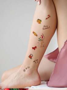 (una Hoja) Serie De Pegatinas De Tatuajes Temporales Eróticos Personalizados A Prueba De Agua Duraderos De Larga Duración Con Dibujos Animados Navideños - Multicolor - Ver 3