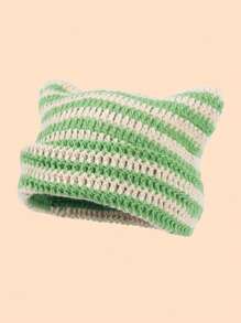 1 Pc Women Crochet Hats  Cat Ear Beanie Hat For Winter Fox Hat - Green - View 1