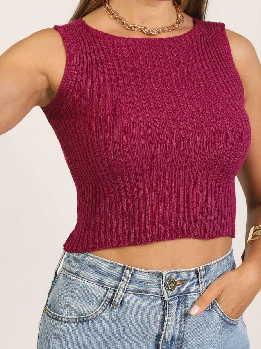 Women Knit Tops - 酒紅色 - 查看 1