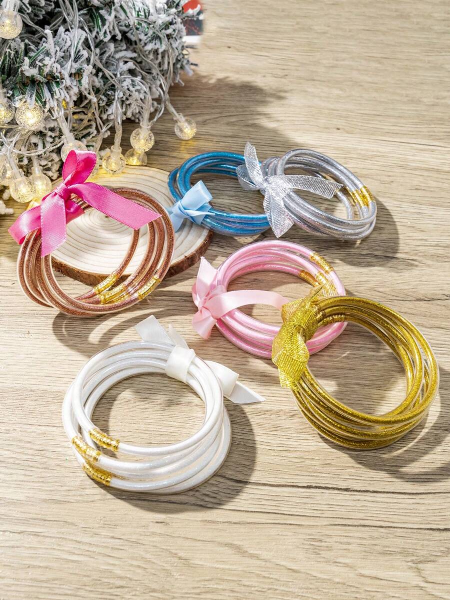 5 Chiếc Đen Tiệc Giáng Sinh Sáng Bóng Lấp Lánh Chống Nước Lễ Hội Nơ Ruy Băng Thạch Lắc Tay Vòng Tay - màu đen - Xem 1