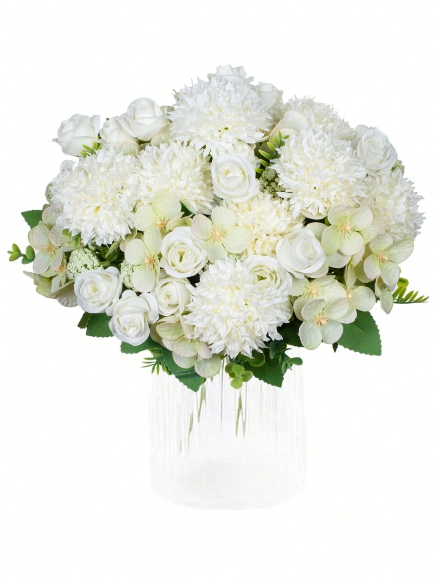 1/3pcs Faux Peony Embroidered Balls, Mixed Floral, Plastic Silk Cloth, Rose Buds, For Birthday Party, Gathering, Decoration, Wedding Bouquet, Home Decor, Restaurant, Bedroom, Windowsill, Vase Decor, Valentine's Day Gift, New Year Decoration, Outdoor Garden, Back To School, Graduation Gift - White - View 1
