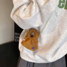 Bolsa Con Forma De Nube Decorada Con Pedrería Hecha A Mano - Marrón - Ver 2
