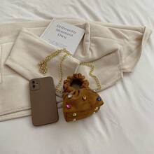 Bolsa Con Forma De Nube Decorada Con Pedrería Hecha A Mano - Marrón - Ver 3
