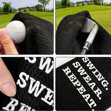 1 件 40*60 公分帶刺繡,長方形,有趣的刺繡,黑色,超細纖維,帶掛鉤,方便擦高爾夫球,有趣的高爾夫球巾 - 黑色 - 查看 5