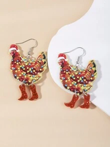 當代時尚聖誕節彩色燈籠雞丙烯耳環,創意有趣可愛卡通動物耳環,女性首飾 - 彩色 - 查看 2
