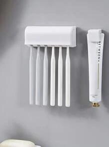 多功能免钻壁挂式牙刷架带牙膏分配器，浴室收纳整理器家居浴室装饰秋季装饰返校