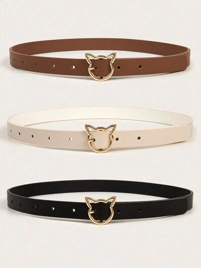 3Pcs Kid Leather Belts Fashion Belt With Gold Animal Buckle