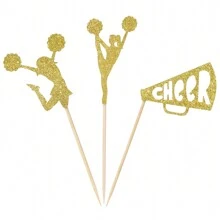 12pcs Creative Cheerleading Girl Cake Toppers For Celebrations And Decorations - Gold - View 2