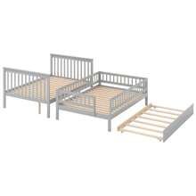 Stairway Full Bunk Bed with Twin Size Trundle and Drawers, Solid Wood Bunk Bed Staircase Full Over Full Bunk Bed with Trundle and Staircase - Gray - View 6