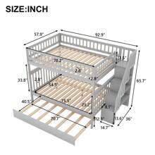 Stairway Full Bunk Bed with Twin Size Trundle and Drawers, Solid Wood Bunk Bed Staircase Full Over Full Bunk Bed with Trundle and Staircase - Gray - View 7