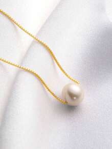 1pc Fashionable Faux Pearl And Gold Color Necklace Suitable For Women To Wear On Daily Parties - Yellow Gold - View 3